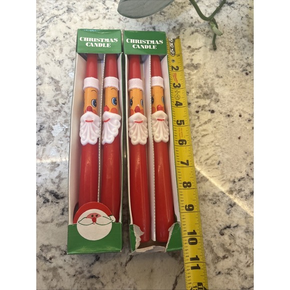 Vintage Santa Claus 10" Christmas Taper Candles Set of 4 New OPEN BOX Unused Red - Picture 7 of 12